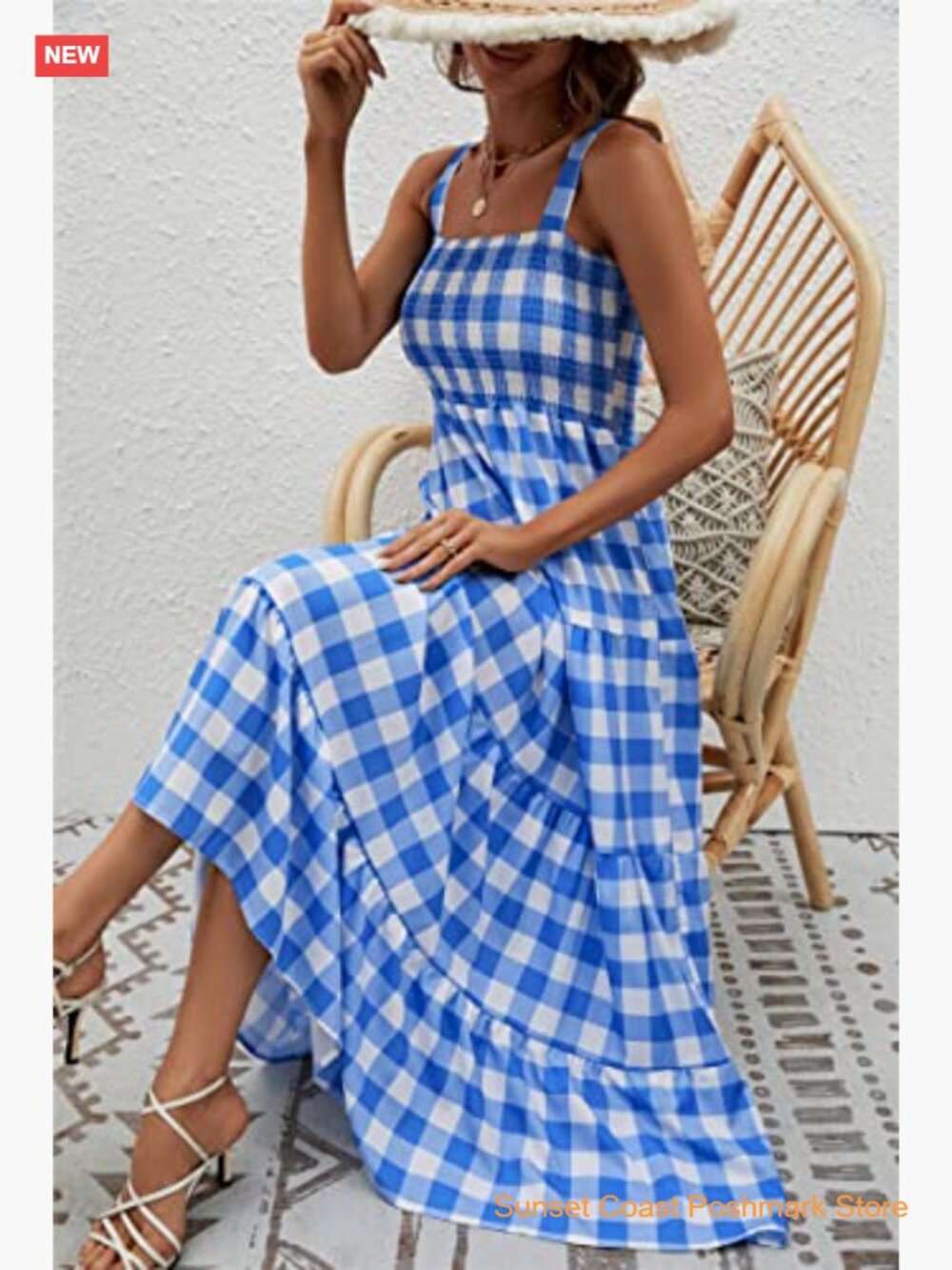 Women's Sleeveless Square Neck Boho Flowy Maxi Dress - Picture 6 of 7